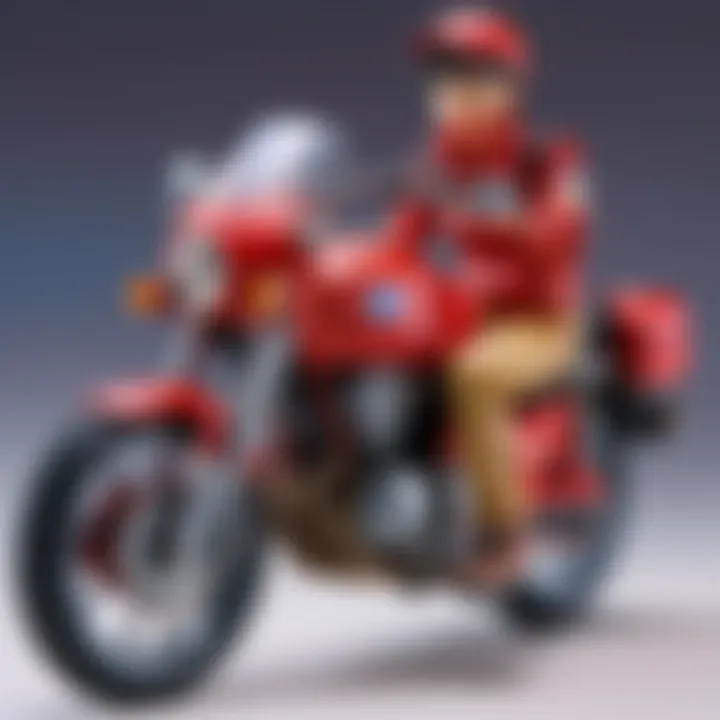 Character portrait of Kaneda riding iconic red motorcycle