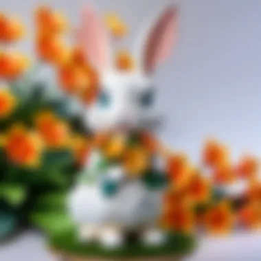 Whimsical bicute bunny figure with floral accents