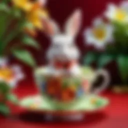 Exquisite bunny tea cup with floral motif