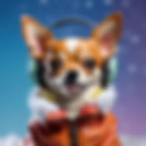Chihuahua wearing stylish ear muffs in a snowy landscape