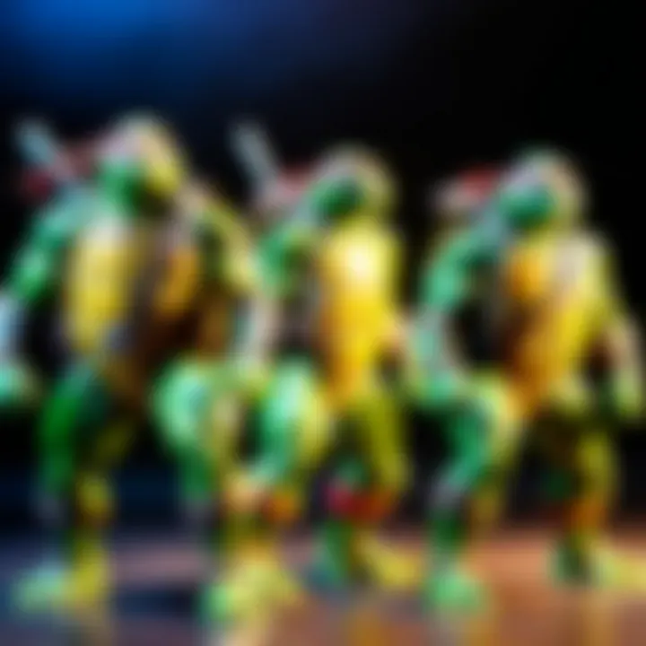 A group of Teenage Mutant Ninja Turtles action figures illustrating the evolution of design.