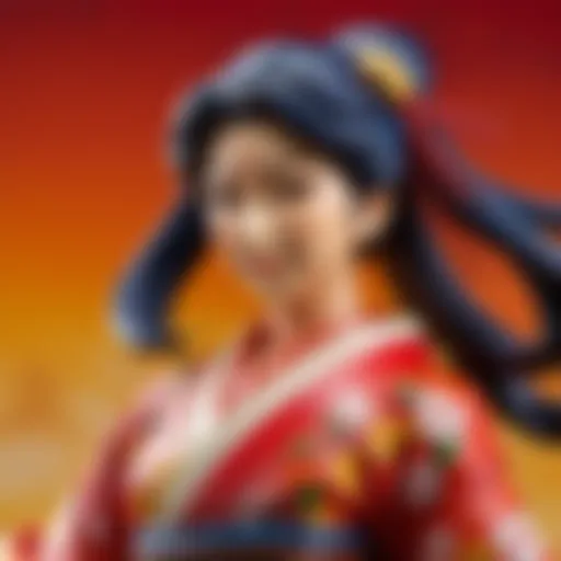 A detailed close-up of a finely crafted Japanese plastic figure showcasing intricate design and artistry.