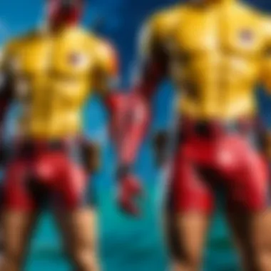 Deadpool swimming trunks with iconic logo design