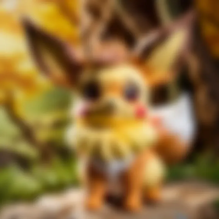 Eevee plush toy in a whimsical fairy tale setting