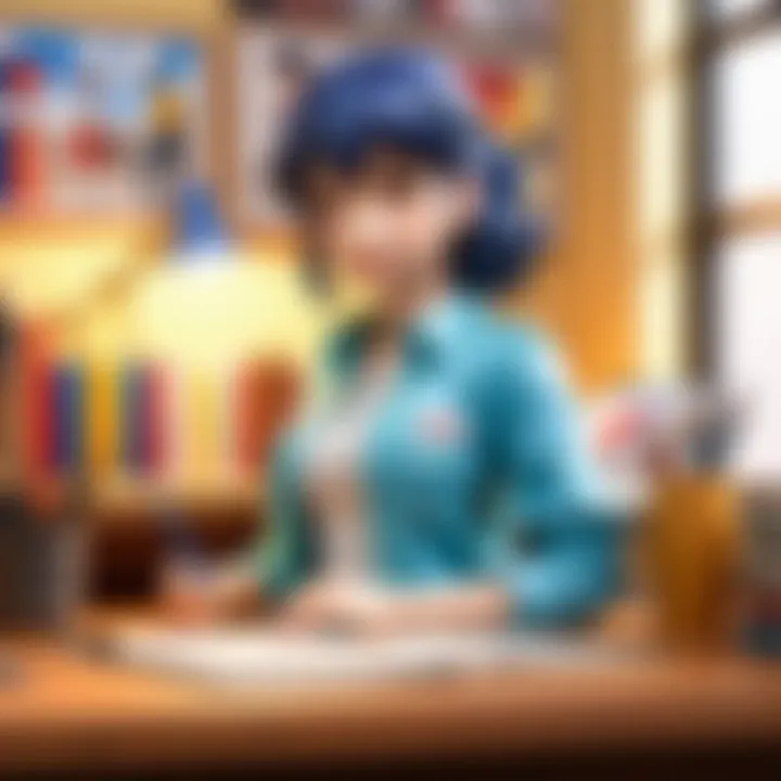 An artist's workspace filled with manga illustration materials
