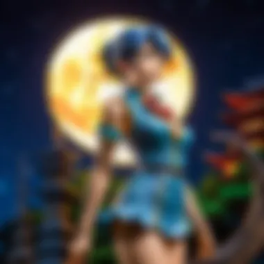 Enigmatic Anime Statue in Moonlight