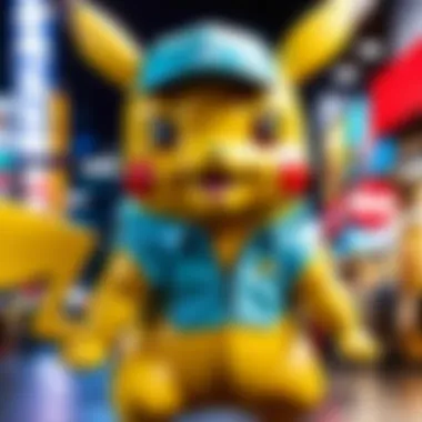 Pikachu Cosplay Figure in Technologically Advanced Urban Setting