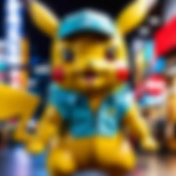 Pikachu Cosplay Figure in Technologically Advanced Urban Setting