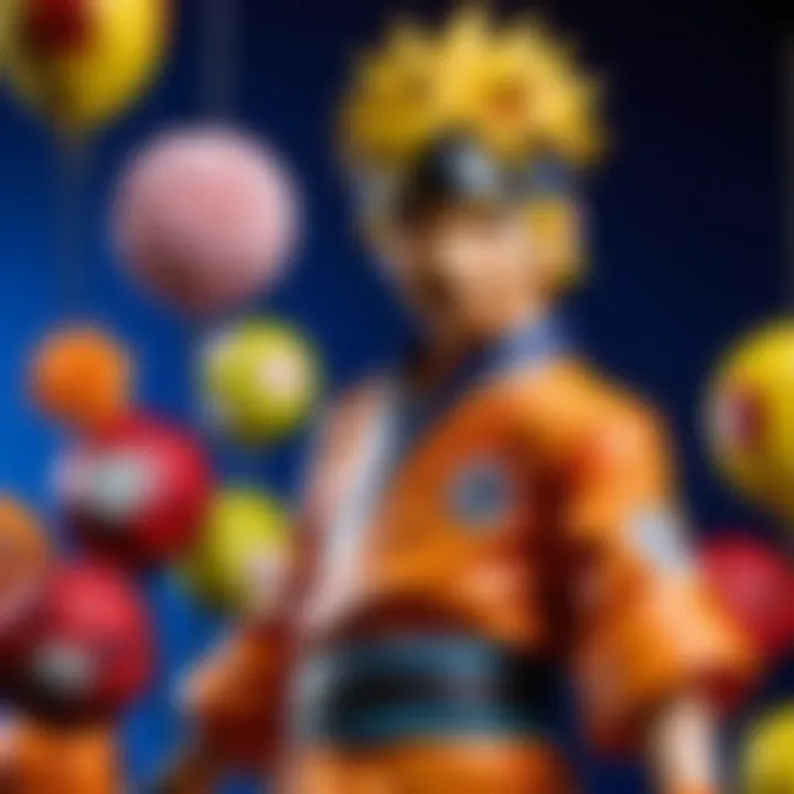 A collection of anime merchandise including Naruto piñatas