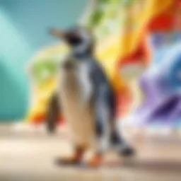 Intricate details of a penguin tapestry showcasing vibrant colors and textures