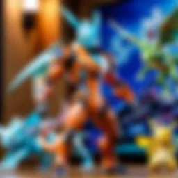 Artistic depiction of a futuristic Pokemon battle scene