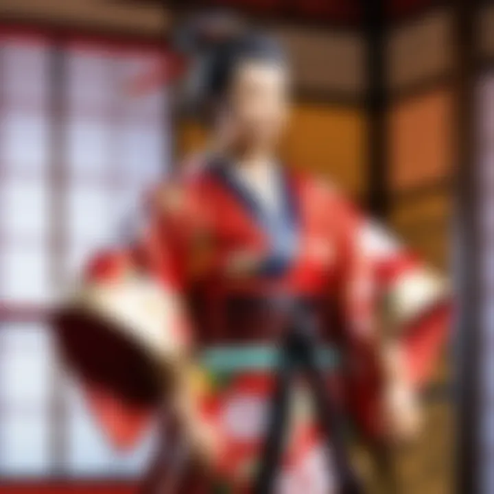 Rengoku Kimono at an Exhibition for Collectors Collectors admiring the Rengoku kimono at an exhibition.