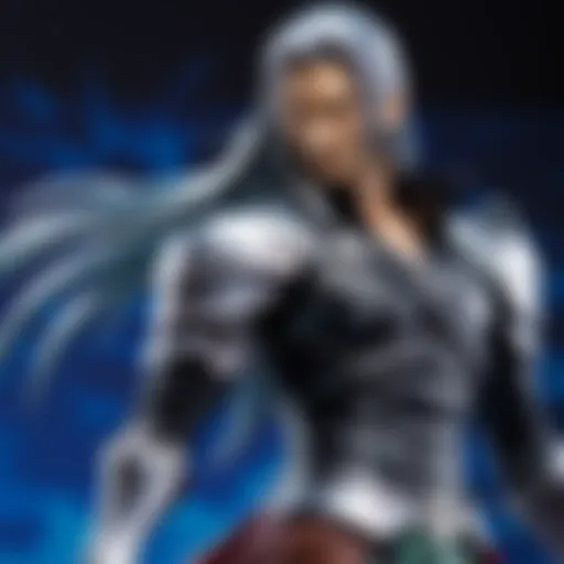 Detailed close-up of the Sephiroth Play Arts Kai figure showcasing intricate design elements.