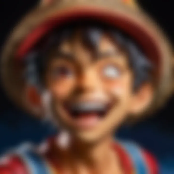 A depiction of Luffy's expressive facial features representing his emotions