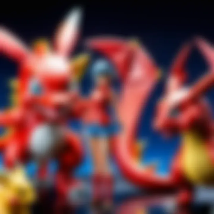 Side-by-side comparison of various red Pokémon figures