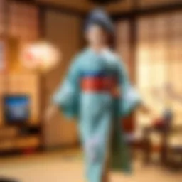 An artistic representation of a yokai interacting with a resident in the apartment.