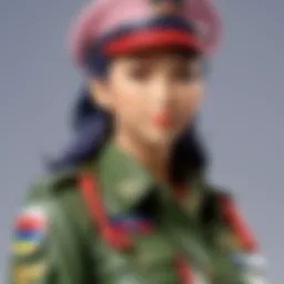Stylized illustration of a female character in a military uniform with a feminine twist