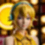 A vibrant Rin Kagamine wig displayed on a mannequin