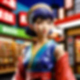 A vibrant display of Japanese plastic figures in a Tokyo store