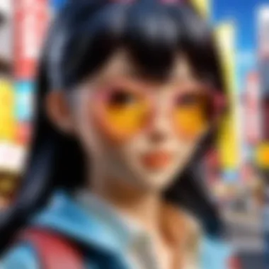 Close-up of anime character's glasses reflecting light