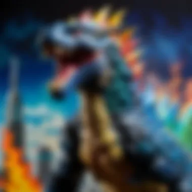 Detailed close-up of Godzilla King of the Monsters figure roaring with fiery backdrop