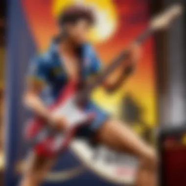 Engaging Gameplay: The Excitement of Guitar Hero Gameplay scene showcasing a player engaged with the Guitar Hero set.