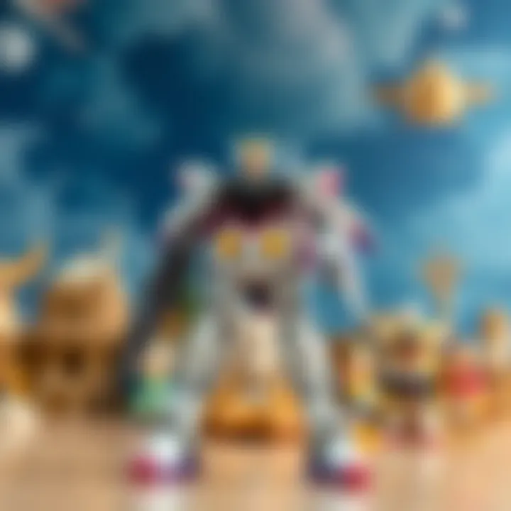 A collection of various Gundam models displayed in a vibrant setting.