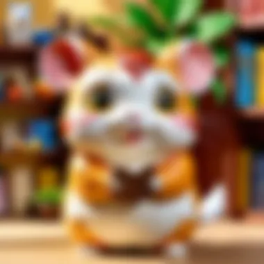 Hamtaro in a cozy library surrounded by books