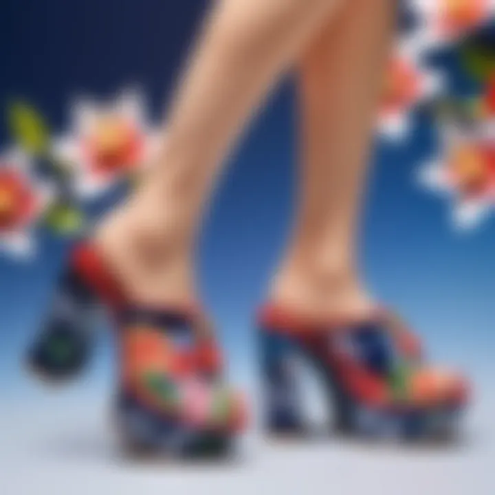 Intricate Kimono-patterned platform shoes