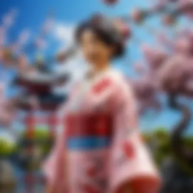 Elegant Display of Japanese Plastic Figure on Cherry Blossom Tree Japanese Plastic Figure Displayed on Cherry Blossom Tree