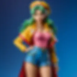 A vibrant JoJo-inspired outfit showcasing eccentric patterns and colors