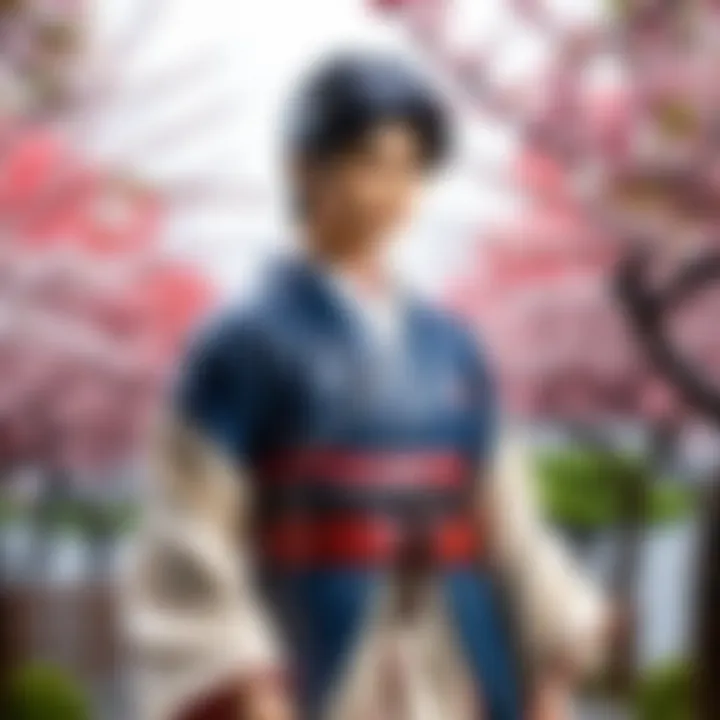 Elegant Kyo Sohma Figure with Japanese Cherry Blossoms