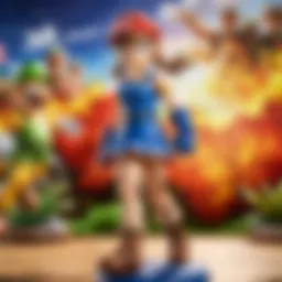 A dynamic scene from Super Smash Bros showcasing iconic characters in battle