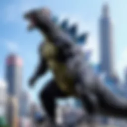 Majestic SH MonsterArts Godzilla 2019 towering over cityscape