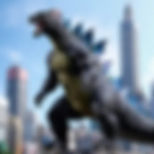 Majestic SH MonsterArts Godzilla 2019 towering over cityscape