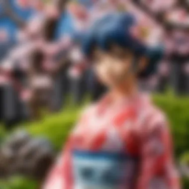 Anime Character in Cherry Blossom Garden