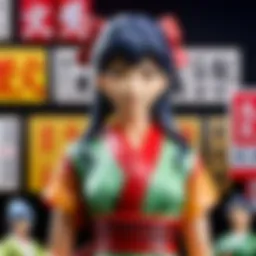 Japanese Plastic Figure Collection Displayed in Glass Case