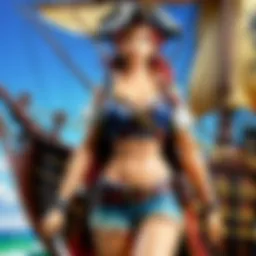 Illustration of a pirate ship sailing in the vast ocean