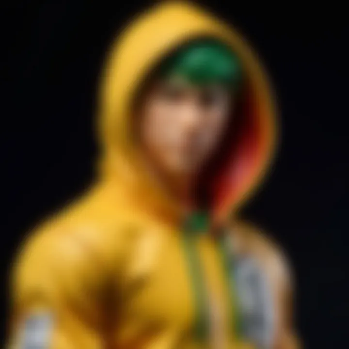 Detailed close-up of the fabric and design elements of a One Punch Man themed hoodie.