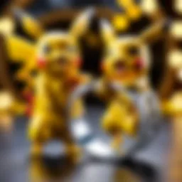 A Pikachu wedding ring displayed on a bed of roses