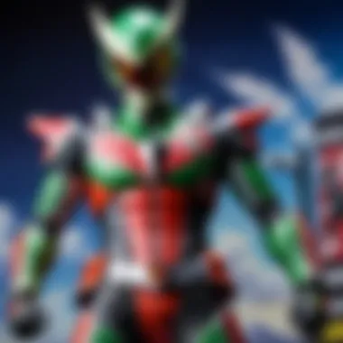 A close-up of a limited edition Kamen Rider collectible highlighting its intricate design.