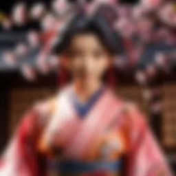 Elegant sakura costume adorned with intricate floral patterns