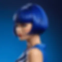 Vibrant short blue wig styled elegantly