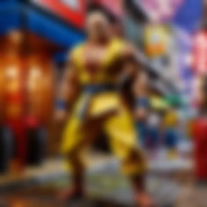 Sagat Against a Street Fighter Themed Backdrop Sagat figure with Street Fighter themed background