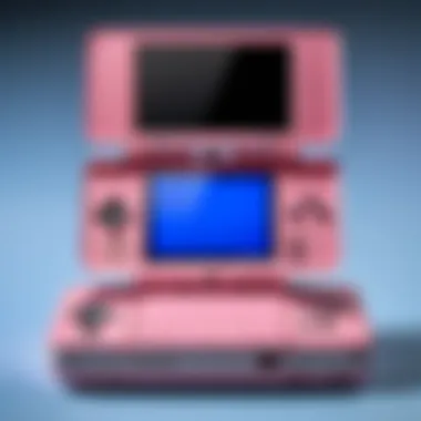 Collection of pink Nintendo DSi devices in a stylish display