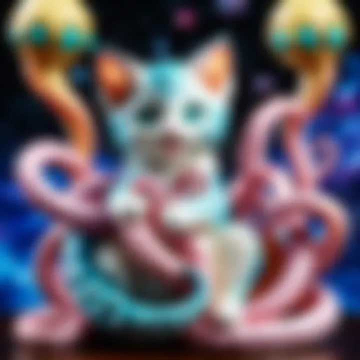 Intriguing tentacle kitten surrounded by swirling cosmic energies