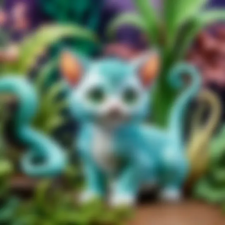 Mystical tentacle kitten floating in a whimsical garden