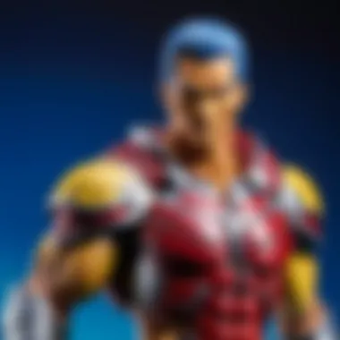Showcasing Titan Figures in Collector's Display A titan figure displayed in a collector's showcase with ambient lighting