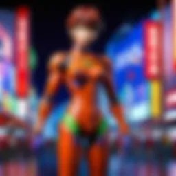 Dynamic neon lights illuminating an Evangelion unit