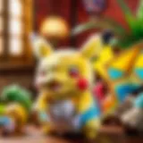 Colorful display of Pokémon plush toys in a retail store
